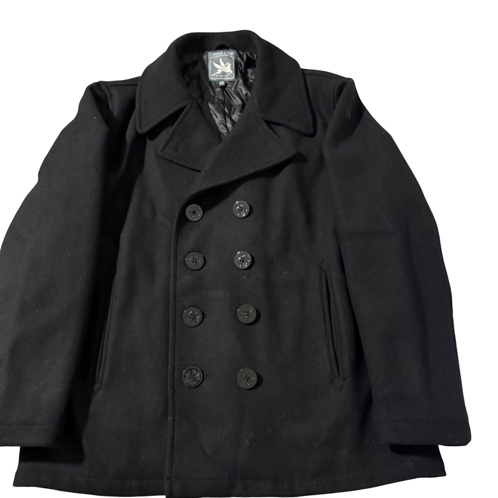 I. Spiewak & Sons Mens Black Wool Blend Double Breasted Quilted Pea Coat XL